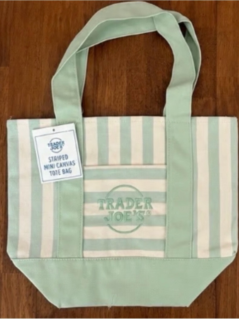 Trader Joe's Mint Green Striped Mini Canvas Tote Bag
